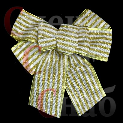 Украшение на уличную ель "Декоративный бантик" Полосатый золотой